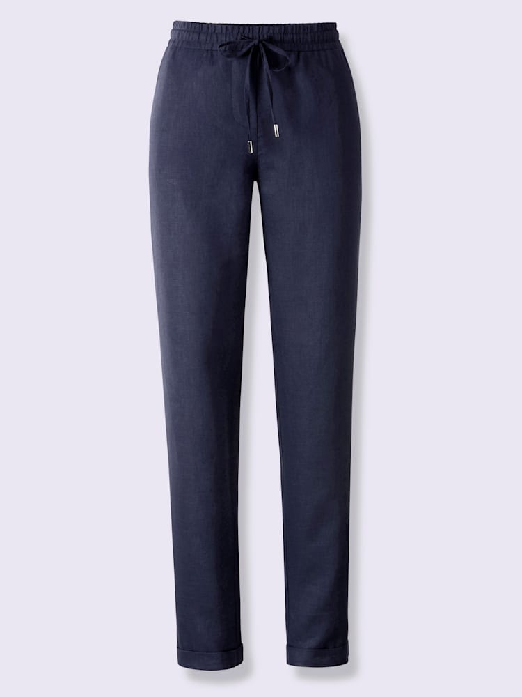 Pantalon en lin pur lin, couleur bleu, taille 38, marque Linea Tesini - helline