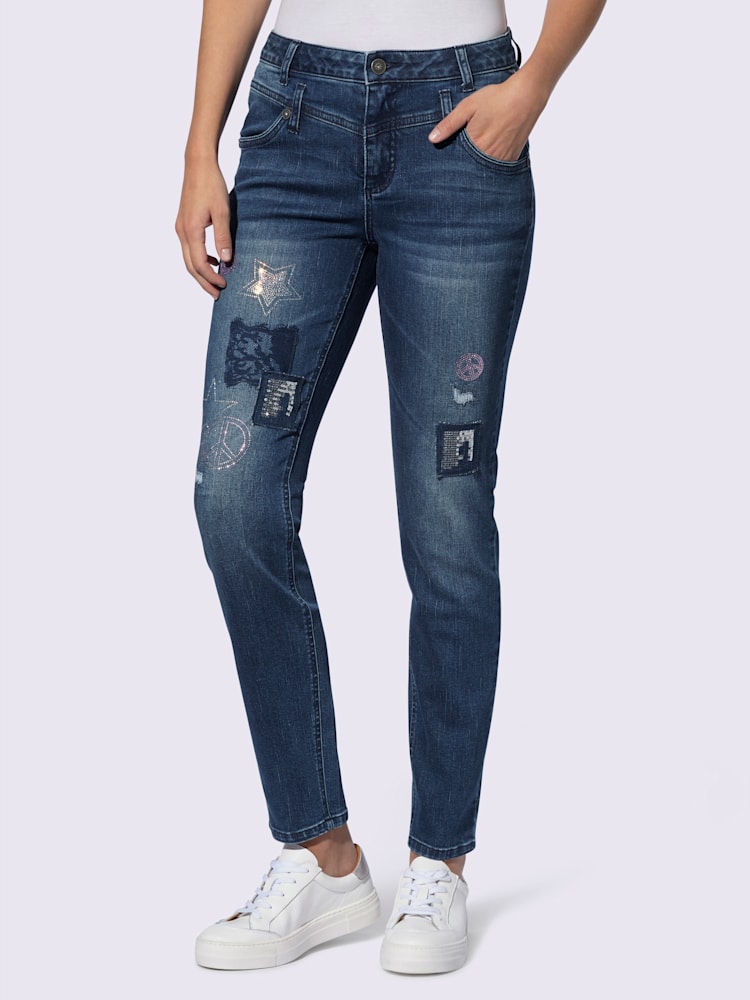 Jean superbes détails, couleur bleu, taille 44, marque Mandarin - helline