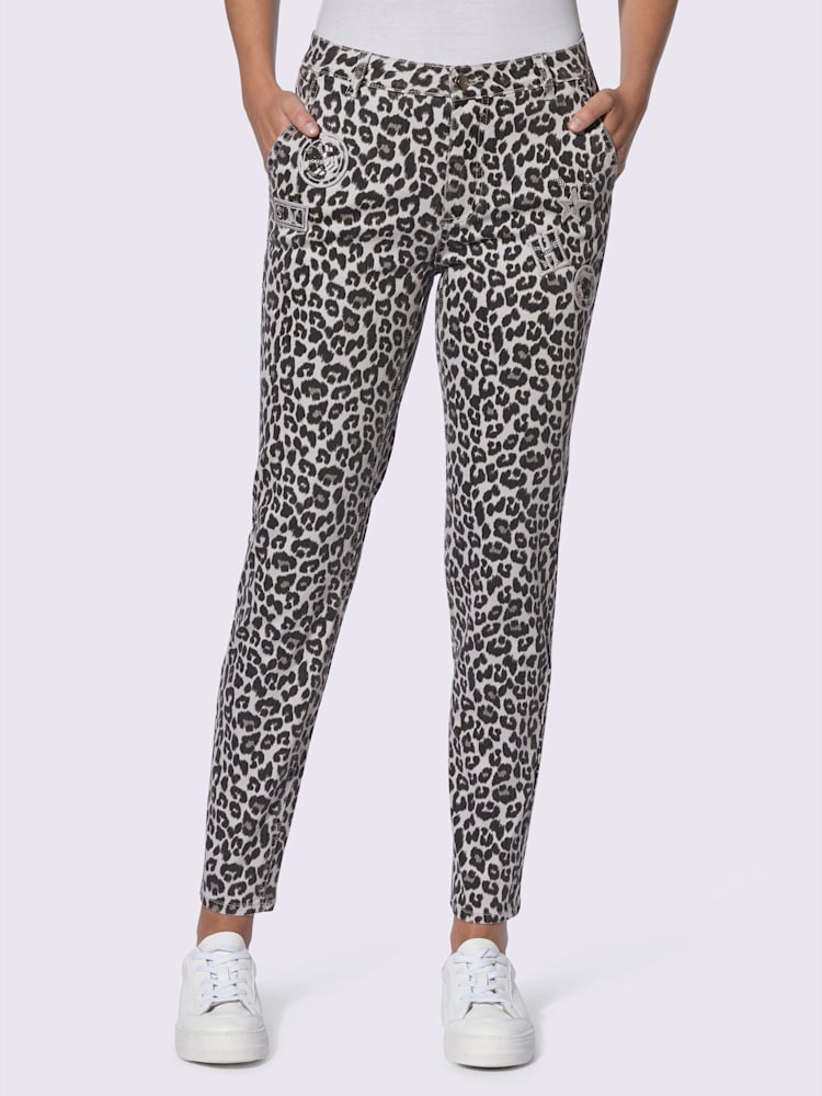 Pantalon imprimé joli motif léopard, couleur gris, taille 52 - Witt