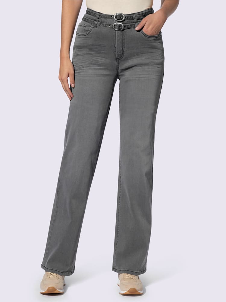 Pantalon 5 poches coupe droite aux jambes, couleur gris, taille 52, marque Linea Tesini - helline