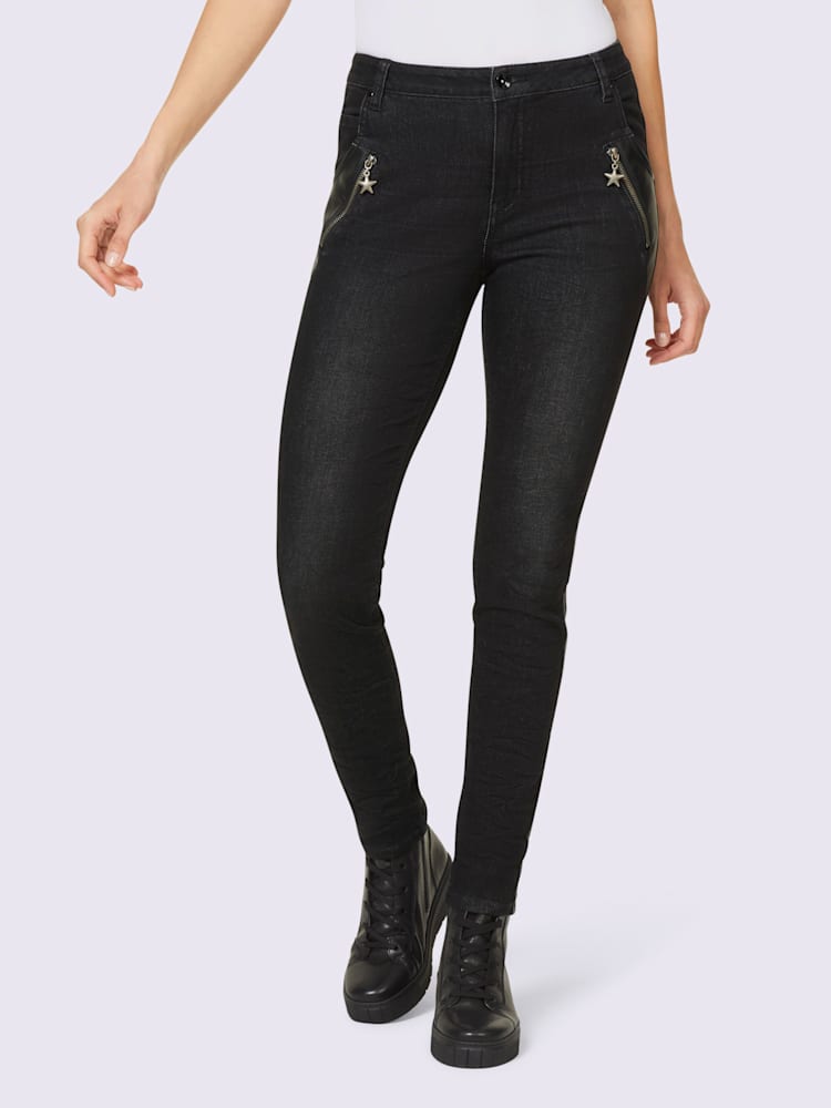 Jean push-up détails en qualité lisse, couleur noir, taille 42, marque Mandarin - helline