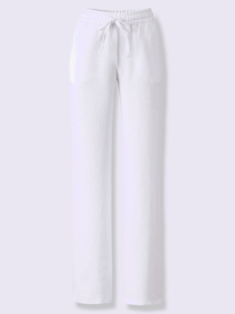 Pantalon en lin jambes larges mode, couleur blanc, taille 44, marque Linea Tesini - helline