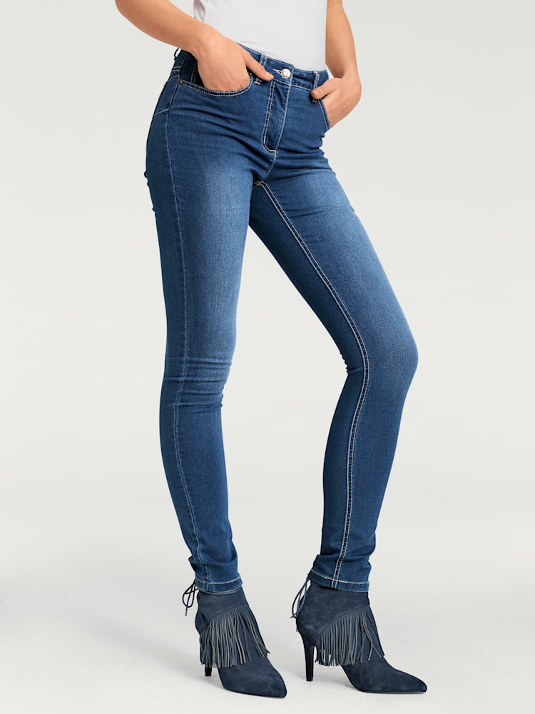 Jean skinny coupe skinny tendance, couleur bleu, taille 44, marque Linea Tesini - helline