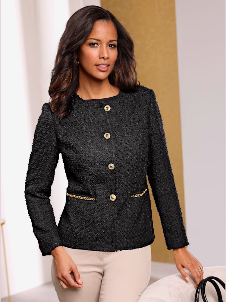 Blazer bouclé à la fois confortable et chic, couleur noir, taille 40, marque Fair Lady - helline