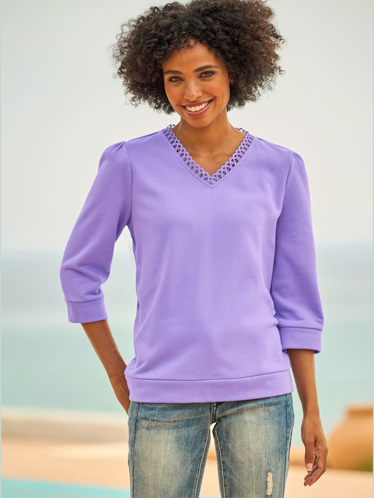 Sweatshirt 50% coton, couleur violet, taille 38, marque Linea Tesini - helline