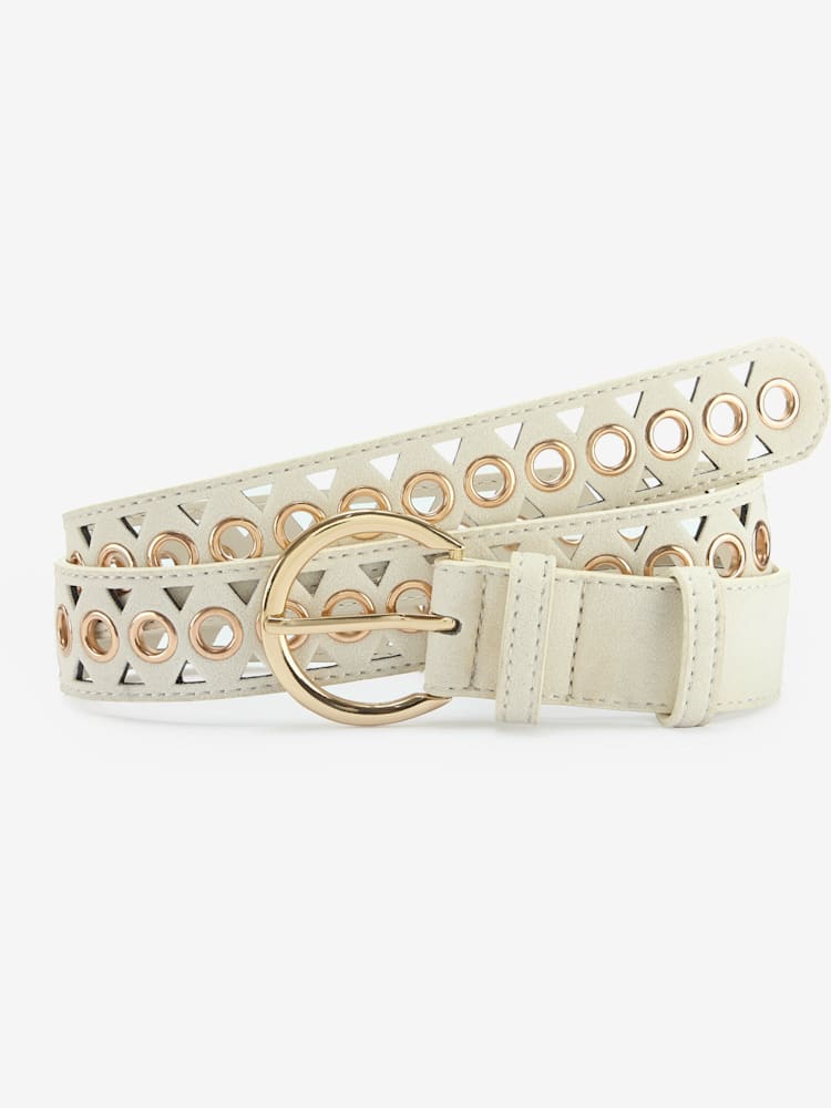 Ceinture hanches ceinture en imitation cuir avec découpes tendance et détails couleur or, couleur : couleur ivoire clair uni, taille 85, marque
