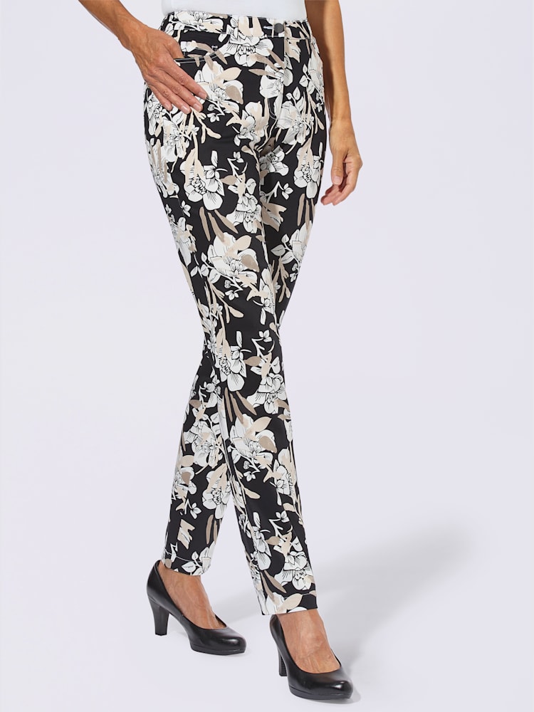 Pantalon imprimé 98% coton, couleur noir, taille 52, marque Fair Lady - Witt