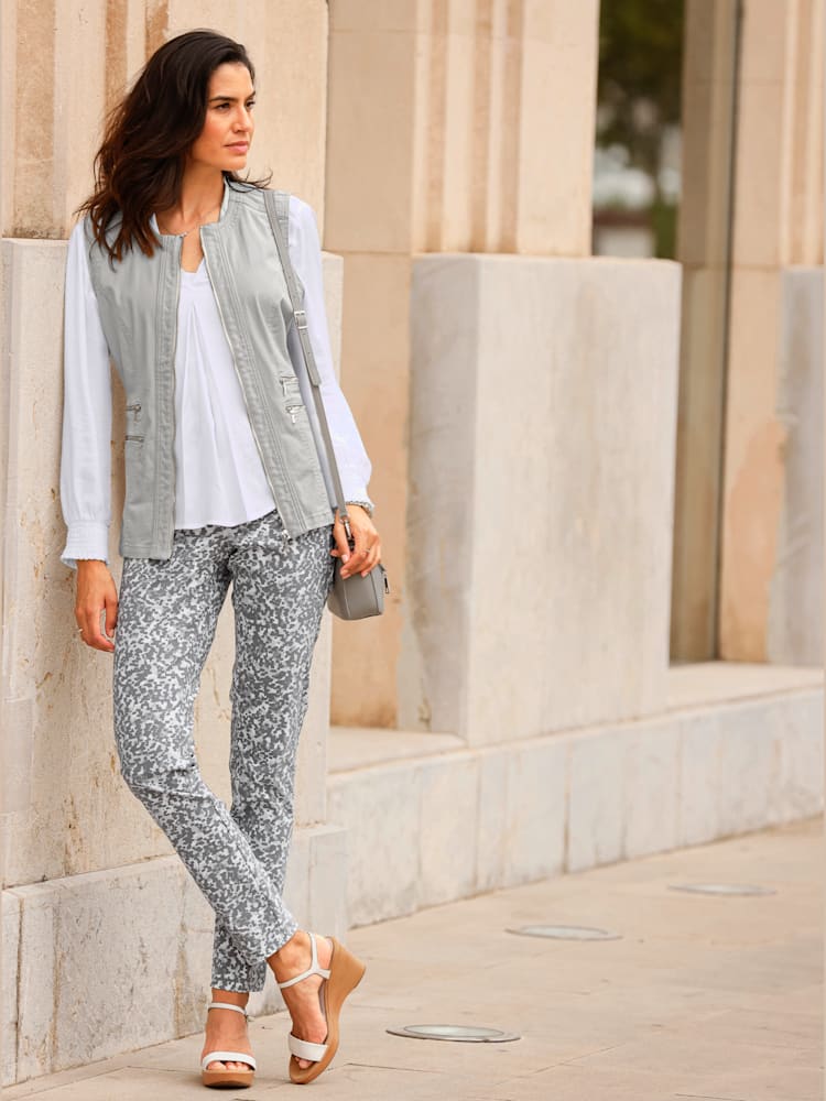 Gilet en jean qualité coton doux sur la peau, couleur gris, taille 42 - helline