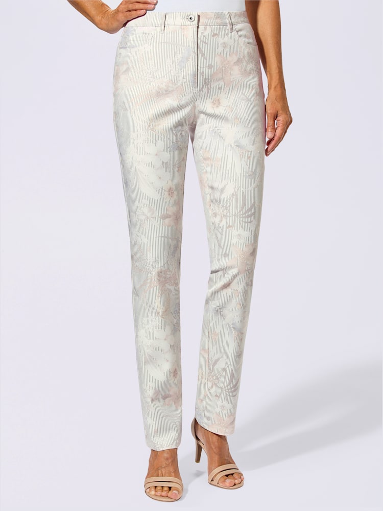 Pantalon slim jacquard motifs fleurs, couleur couleur ivoire, taille 44, marque Fair Lady - helline