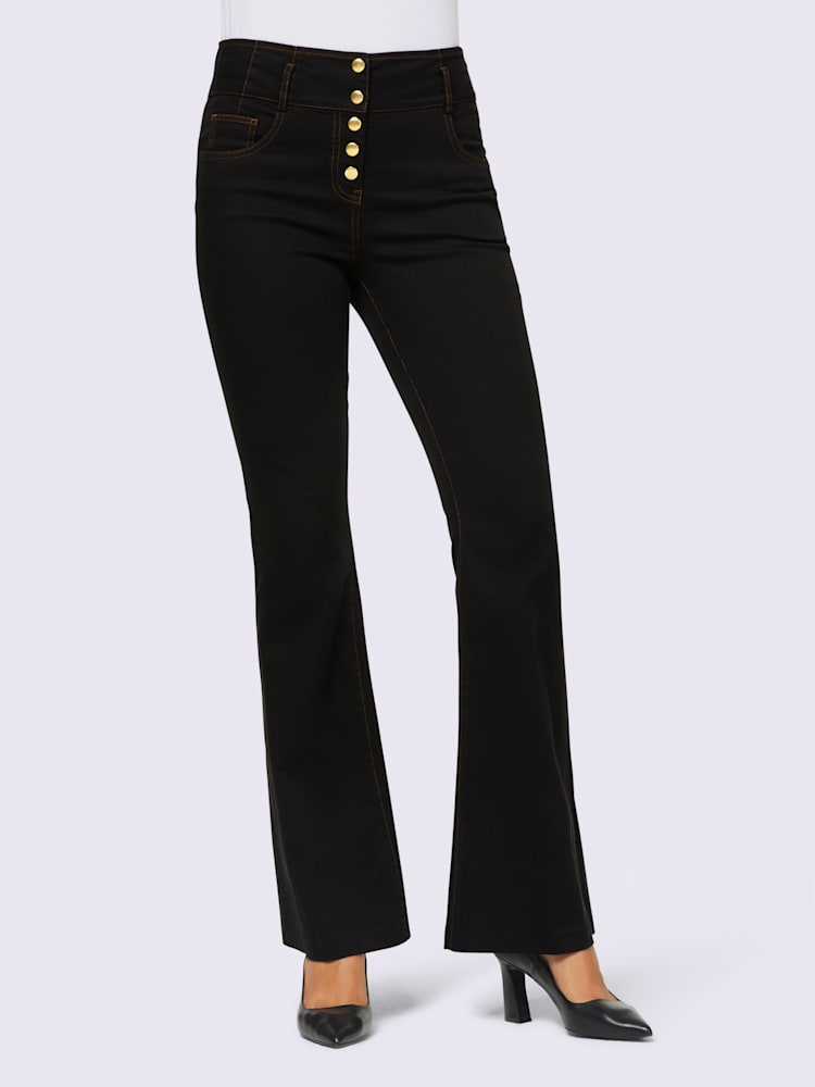 Jean bootcut élasthanne, couleur noir, taille 46, marque Ashley Brooke - helline