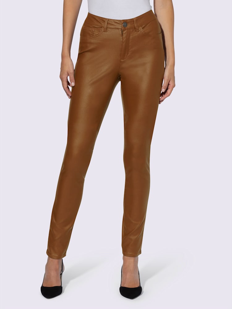 Pantalon effet ventre plat coupe skinny tendance, couleur marron, taille 48 - Witt