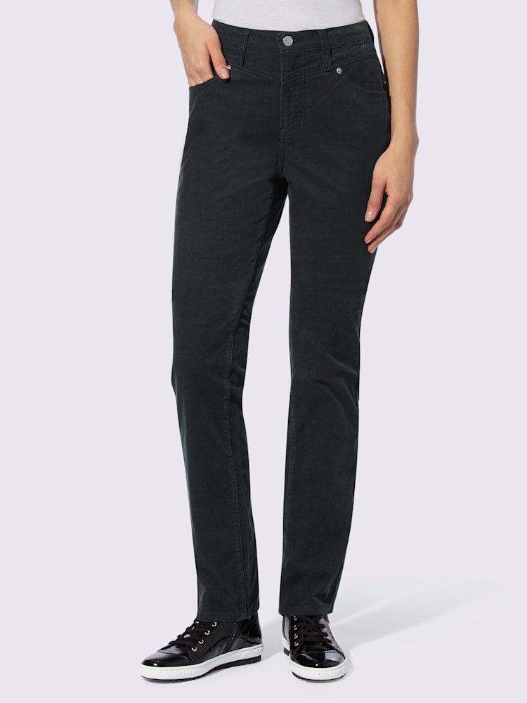 Pantalon velours coupe droite, couleur noir, taille 44, marque Linea Tesini - helline