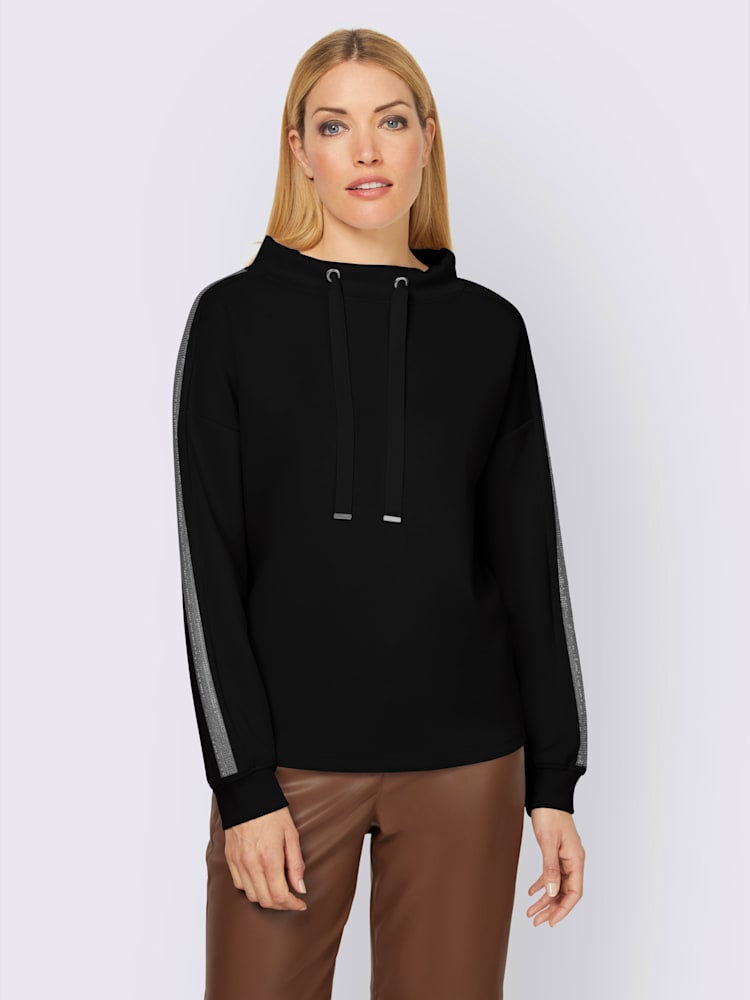 Sweatshirt large col montant avec coulisse, couleur noir, taille 52, marque Rick Cardona - helline