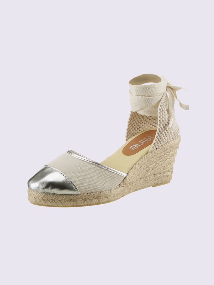 Sandales compensées de fabrication espagnole, marron clair à motifs, taille 42 - helline