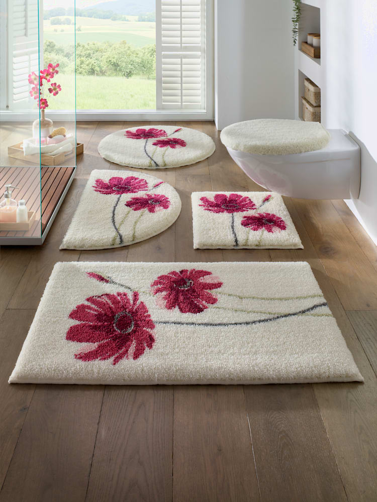 Tapis de bain, couleur ivoire clair à motifs, taille 47x50 cm - 45x50 cm, helline home - helline