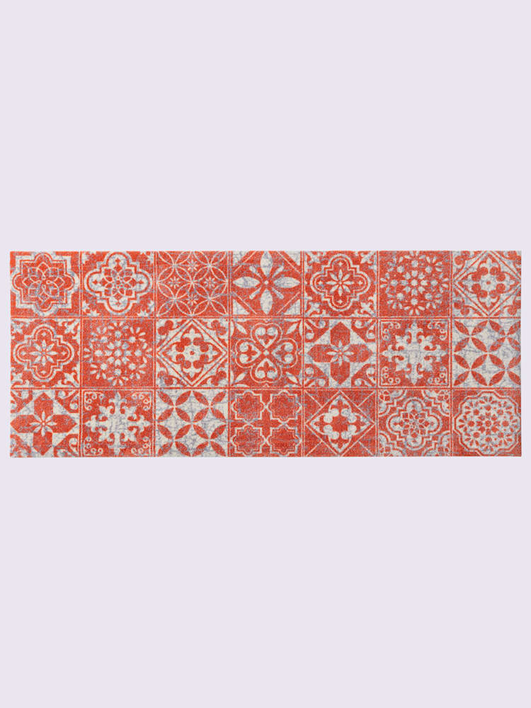 Paillasson polyamide très résistant, couleur : orange foncé à motifs, taille 80x200 cm, marque helline home, 100% polyamide - helline