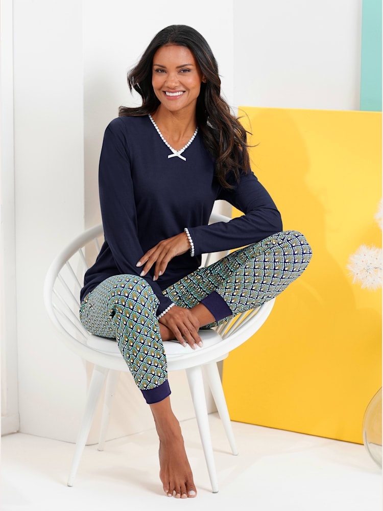 Pyjama-t-shirt jersey fin, couleur : bleu foncé uni, taille 50/52, marque wäschepur, 50% coton;50% modal - helline