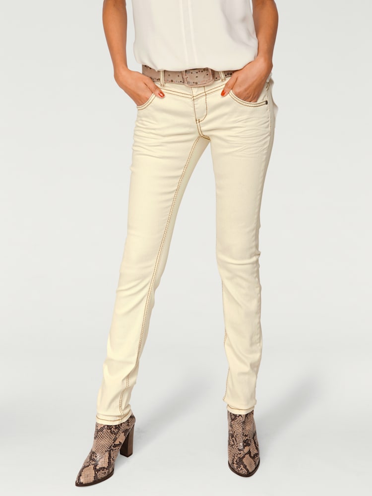 Jean skinny coupe skinny tendance, couleur couleur ivoire, taille 50, marque Linea Tesini - helline
