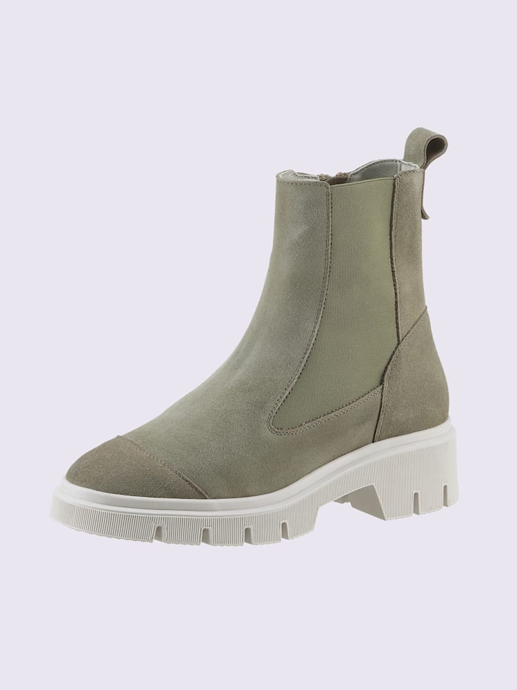 Bottines cuir velours de vache., vert olive foncé uni, taille 36 - helline