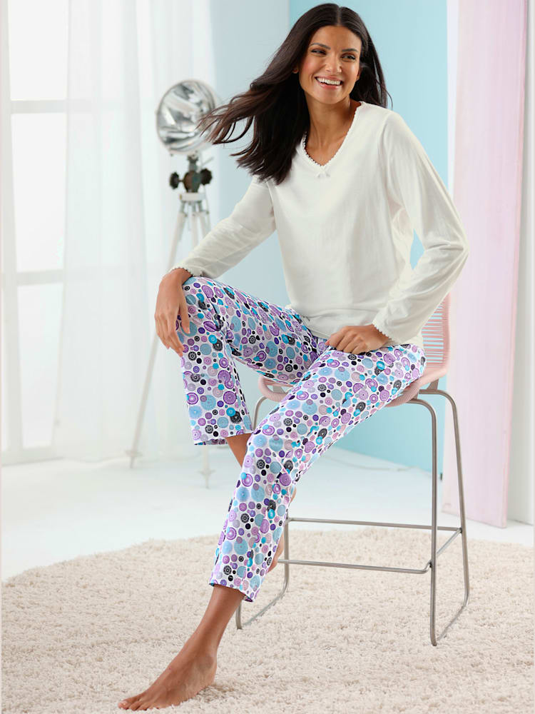 Pyjama-t-shirt jersey fin, couleur : couleur ivoire clair uni, taille 38/40, marque wäschepur, 50% coton;50% modal - helline