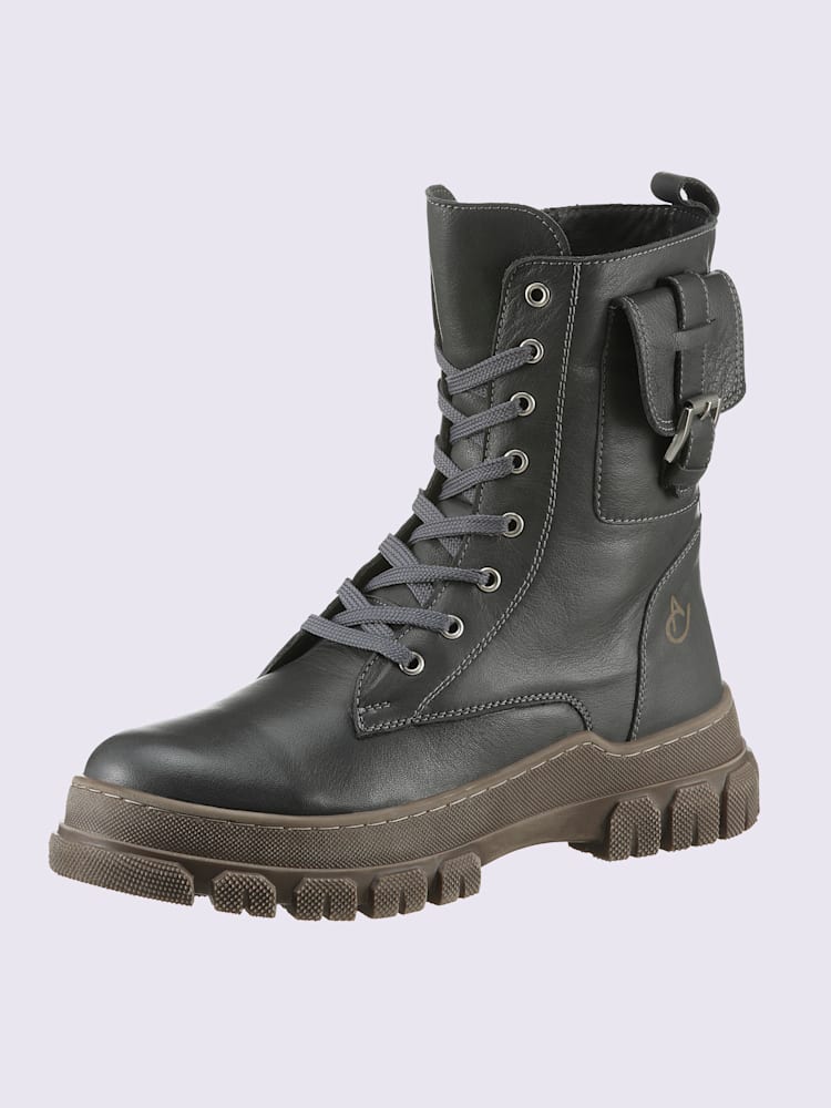 Bottines à lacets cuir nappa de vache, gris moyen uni, taille 37 - helline