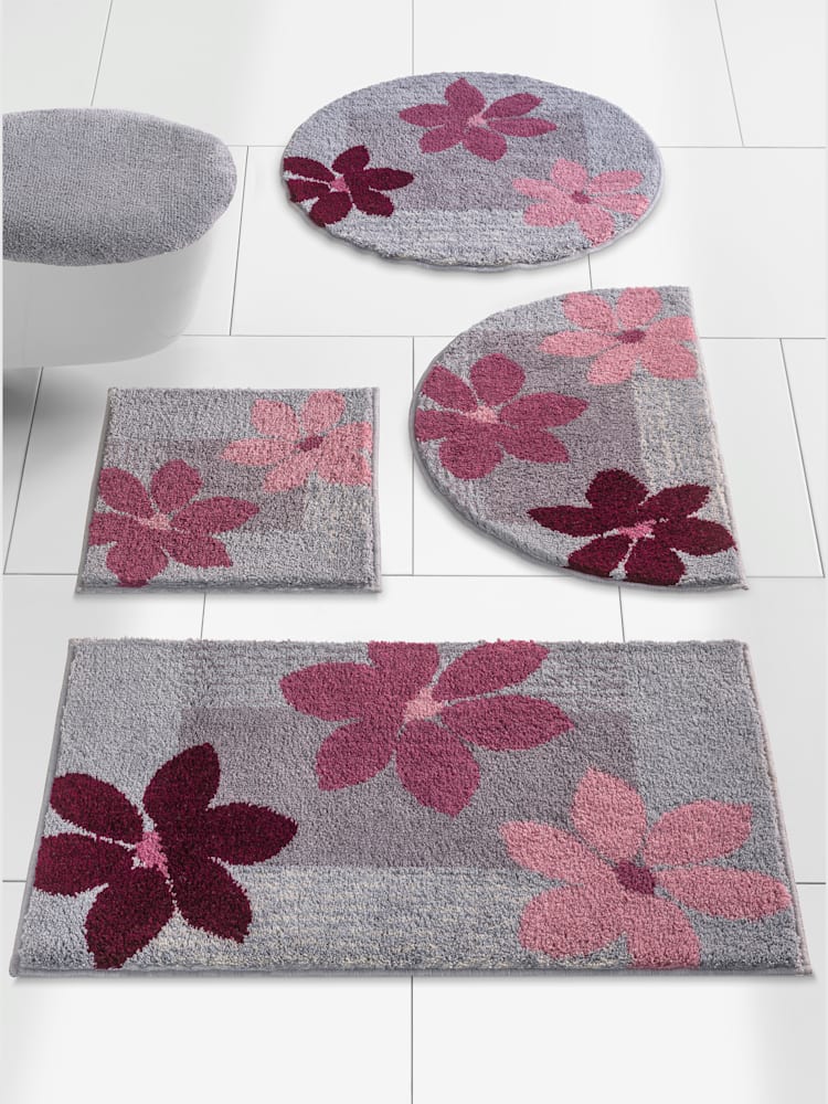 Tapis de bain, couleur : gris moyen à motifs, taille 50x90 cm, marque helline home, 100% acrylique - helline