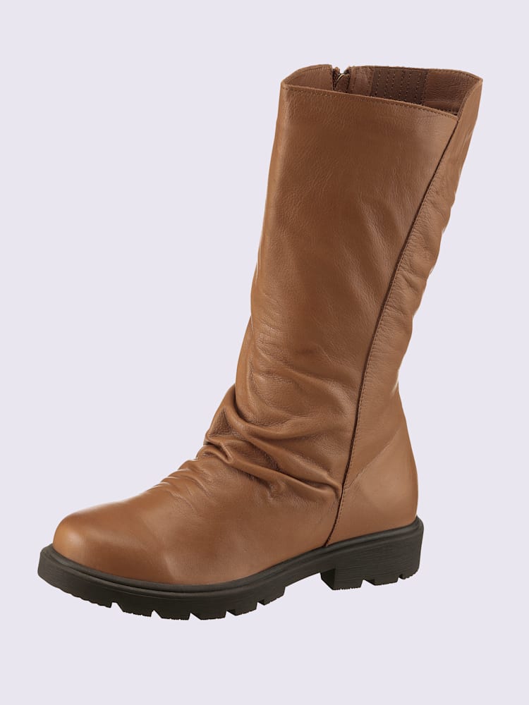 Bottes cuir nappa de vache, marron clair uni, taille 41 - helline