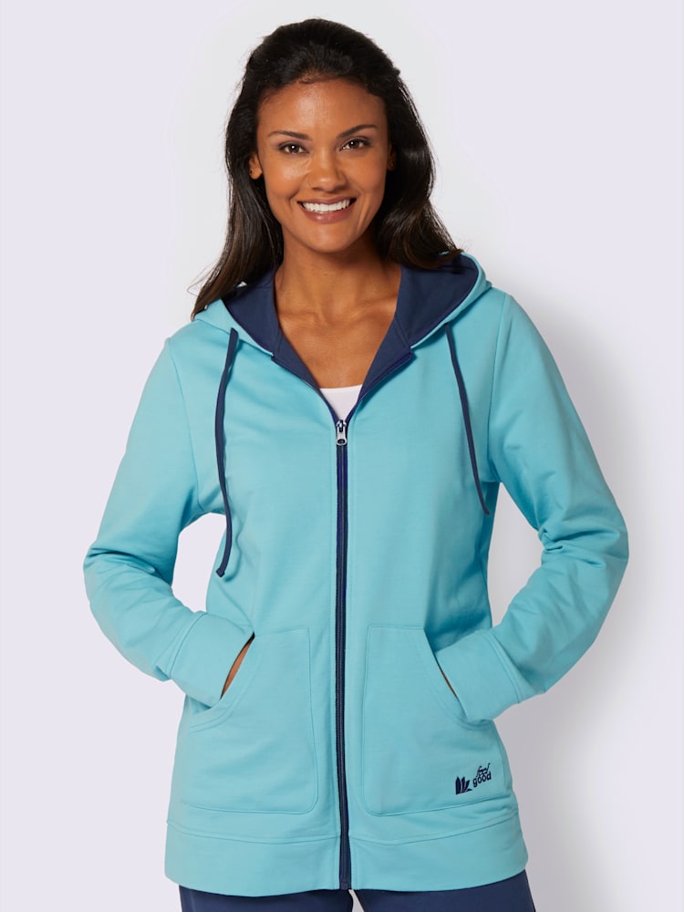 Sweat chiné détails contrastés avec capuche, couleur bleu, taille 46/48, marque feel good - helline