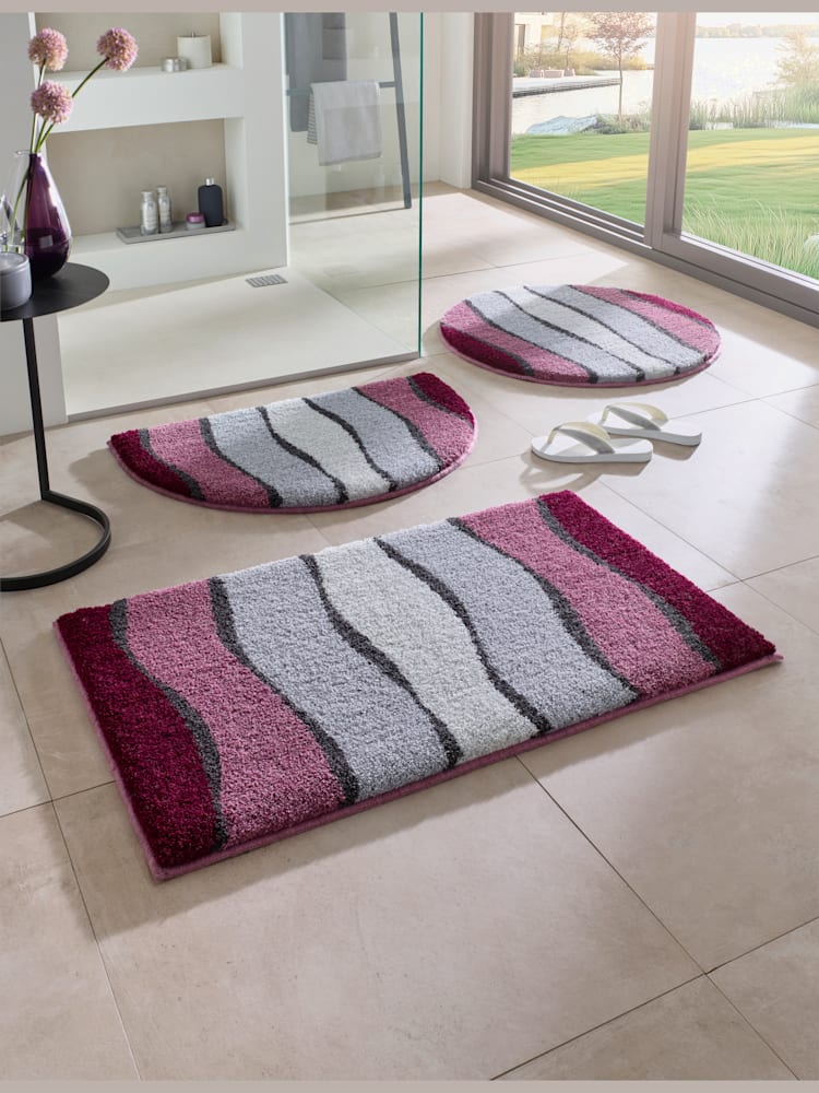 Tapis de bain acrylique facile d'entretien, violet foncé à motifs, taille 60x100 cm, helline home - helline