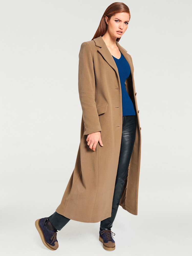 Manteau coupe longue classique, couleur marron, taille 44, marque Linea Tesini - helline