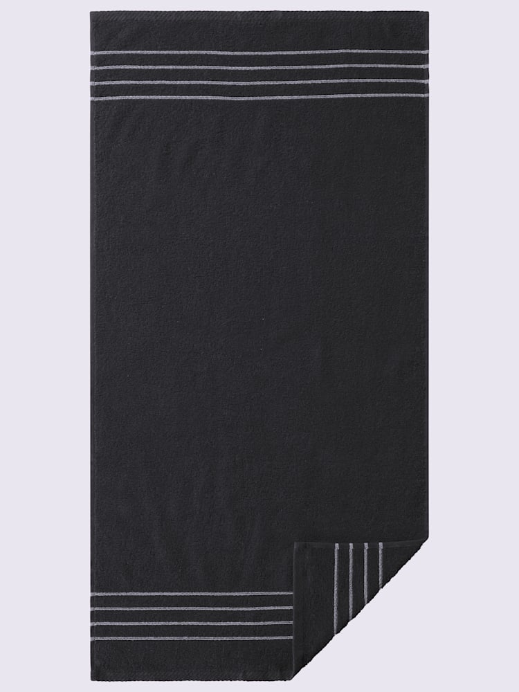 Serviette, Lot économique 3 pièces : 2 serviettes, 1 Serviette de douche, couleur : noir uni, taille 0, marque wäschepur, 100% coton - helline