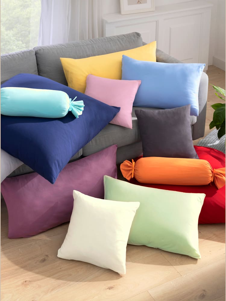Housses de coussin jersey fin maco à repassage superflu, couleur vert, taille 40x40 cm, marque Estella - helline