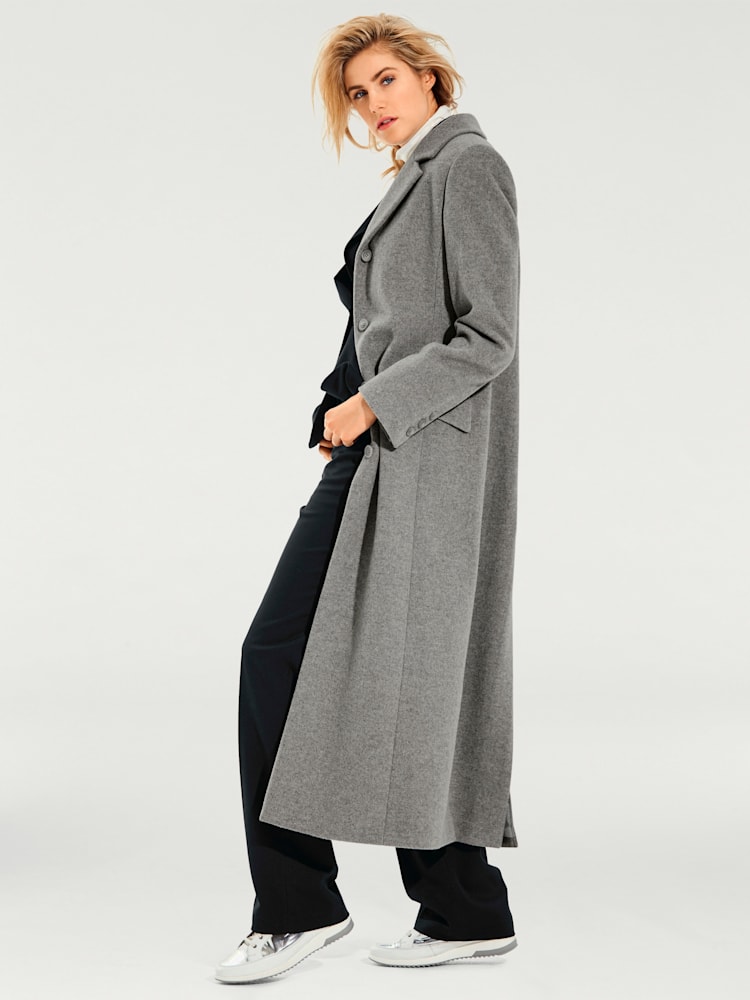 Manteau coupe longue classique, couleur gris, taille 44, marque Linea Tesini - helline