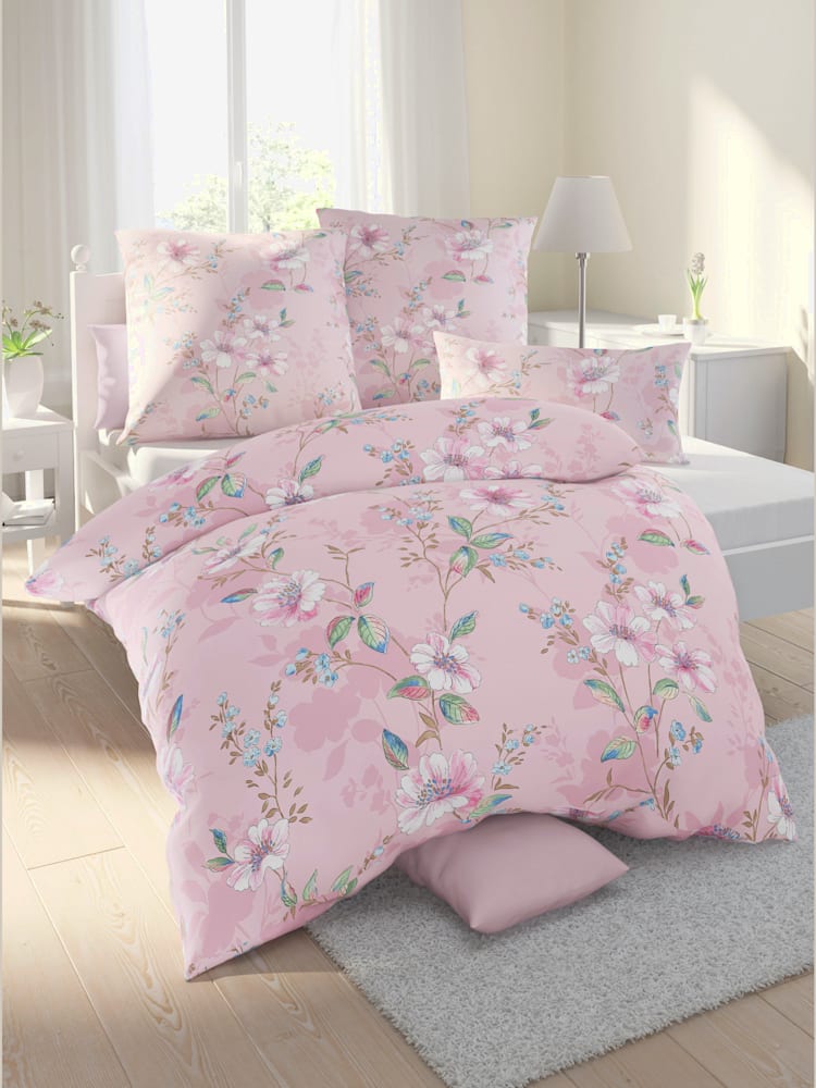Linge de lit seersucker à repassage superflu, couleur rose, taille 80x80/155x200 cm, marque Biberna - helline