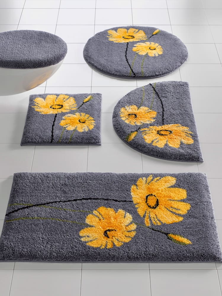 Tapis de bain acrylique, couleur : gris moyen à motifs, taille 50x80 cm, marque helline home, 100% acrylique - helline
