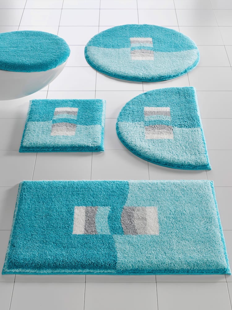 Tapis de bain, bleu turquoise moyen uni, taille 50x80 cm, helline home - helline