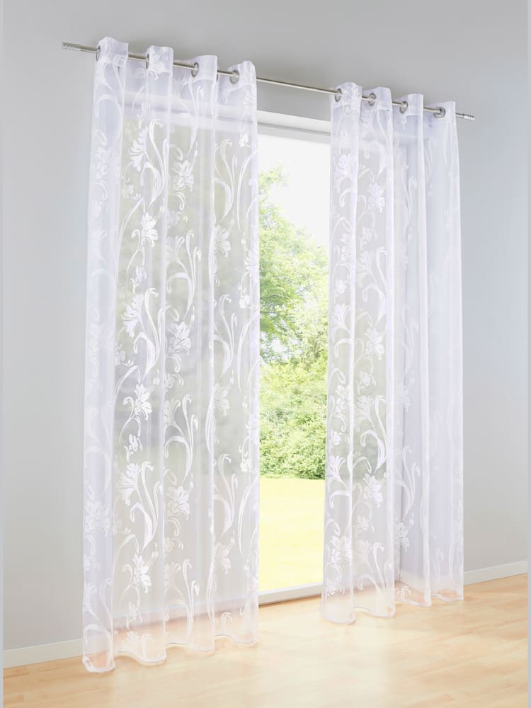 Rideaux, Œillets, couleur : blanc uni, taille 225x140 cm, marque helline home, 60% polyester;40% viscose - helline
