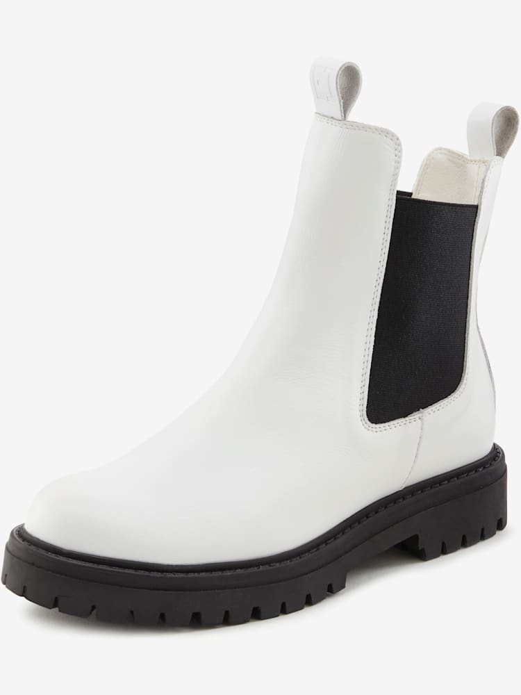 Bottines chelsea tendance en cuir de qualité, très confortables, couleur blanc, taille 40, marque Elbsand - helline