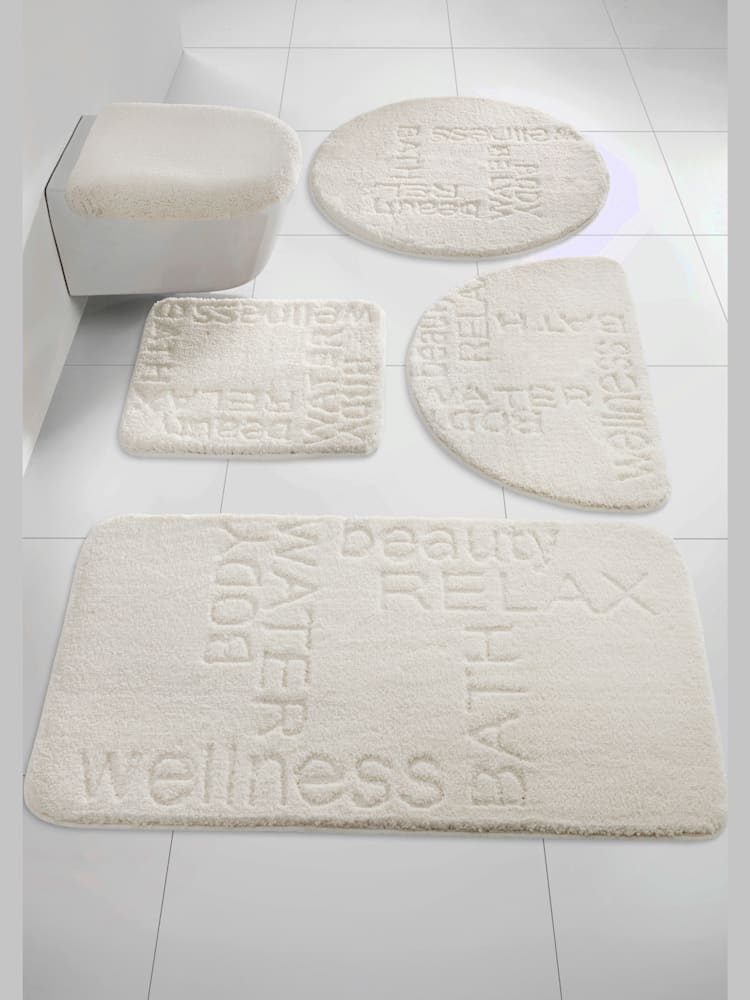 Tapis de bain, couleur : couleur ivoire clair à motifs, taille 60x100 cm, marque helline home, 100% polyester - helline