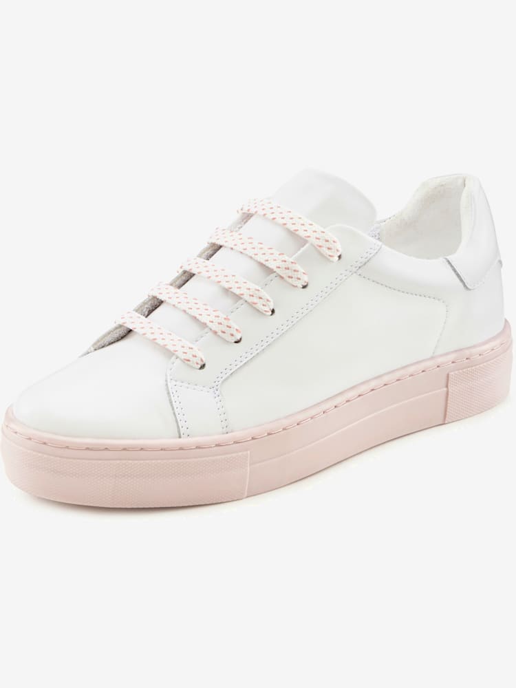 Baskets sneakers tendance et confortables en cuir de qualité, couleur blanc, taille 38, marque Elbsand - helline