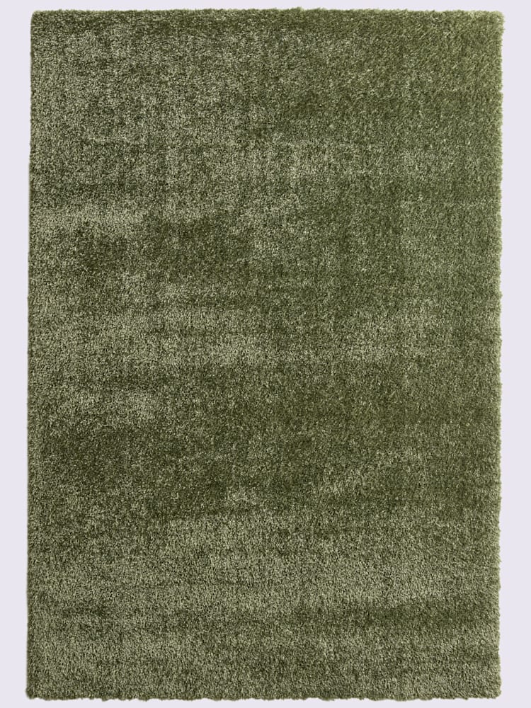 Tapis à poils longs polyester facile à entretenir, couleur : vert olive moyen uni, taille 60x90 cm, marque helline home, 100% polyester - helline