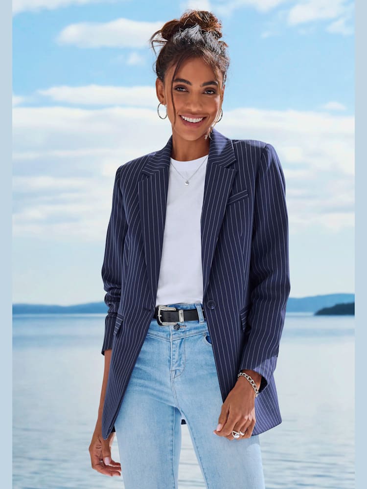 Blazer col à revers tendance, couleur bleu, taille 46, marque LASCANA - helline