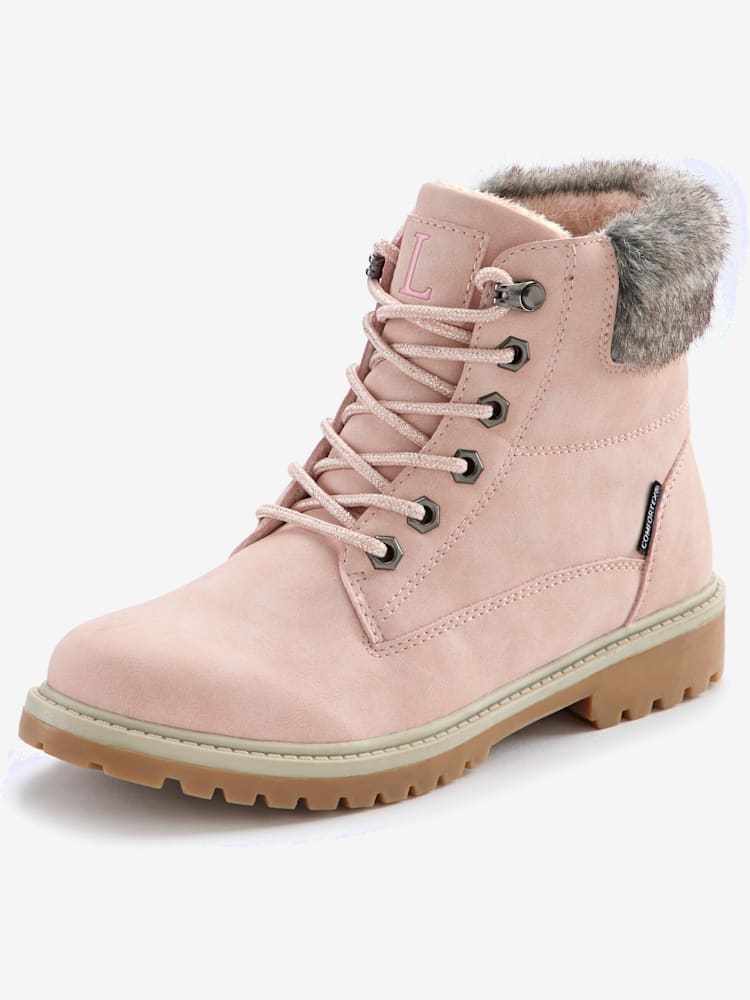 Bottines à lacets avec doublure toute douce, couleur rose, taille 37, marque LASCANA - helline