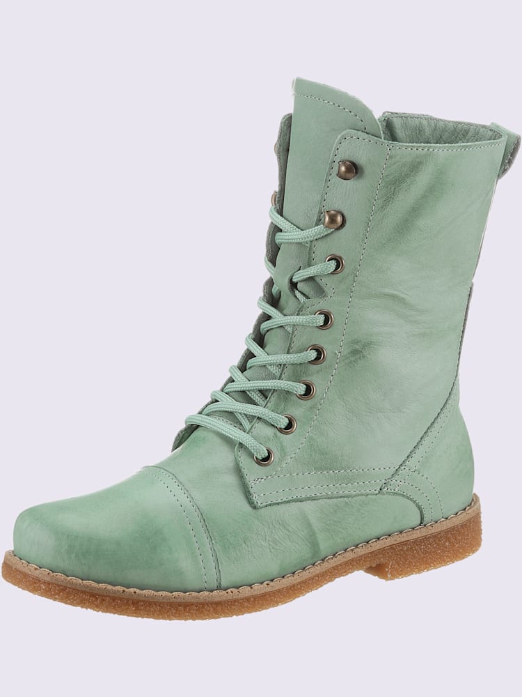 Bottines à lacets cuir nappa de vache, bleu turquoise clair uni, taille 39 - helline