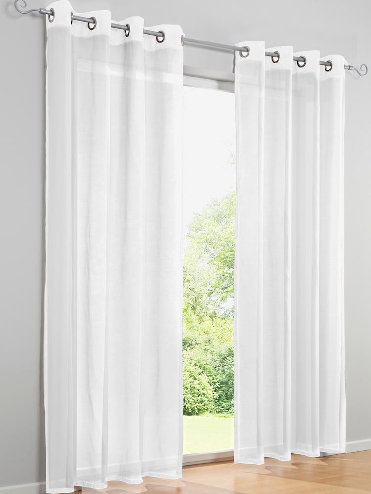 Rideaux sobre, Œillets, couleur : blanc uni, taille 225x140 cm, marque helline home, 100% polyester - helline
