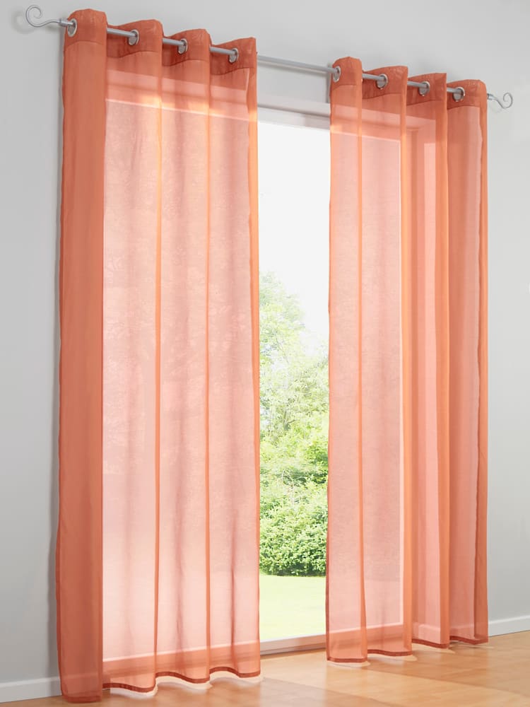 Rideaux, Œillets, couleur : orange foncé uni, taille 295x140 cm, marque helline home, 100% polyester - helline