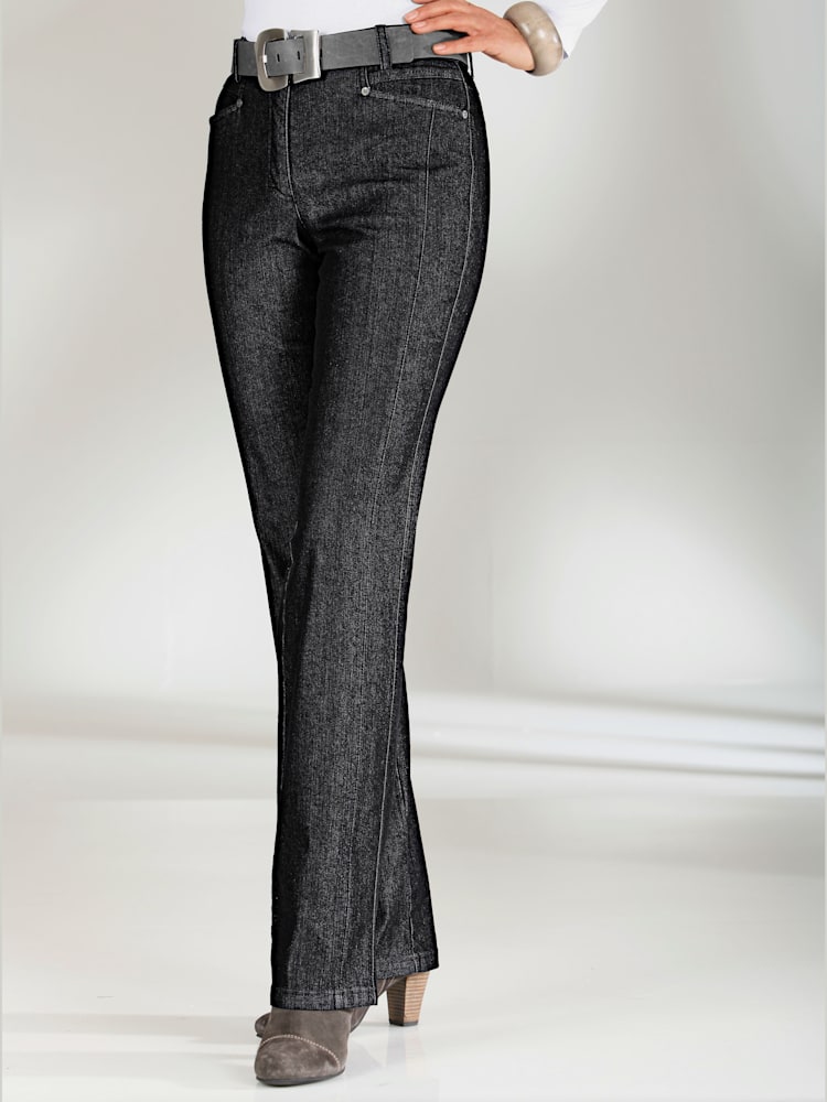 Jean droit effet ventre plat, couleur noir, taille 48, marque Cosma - helline