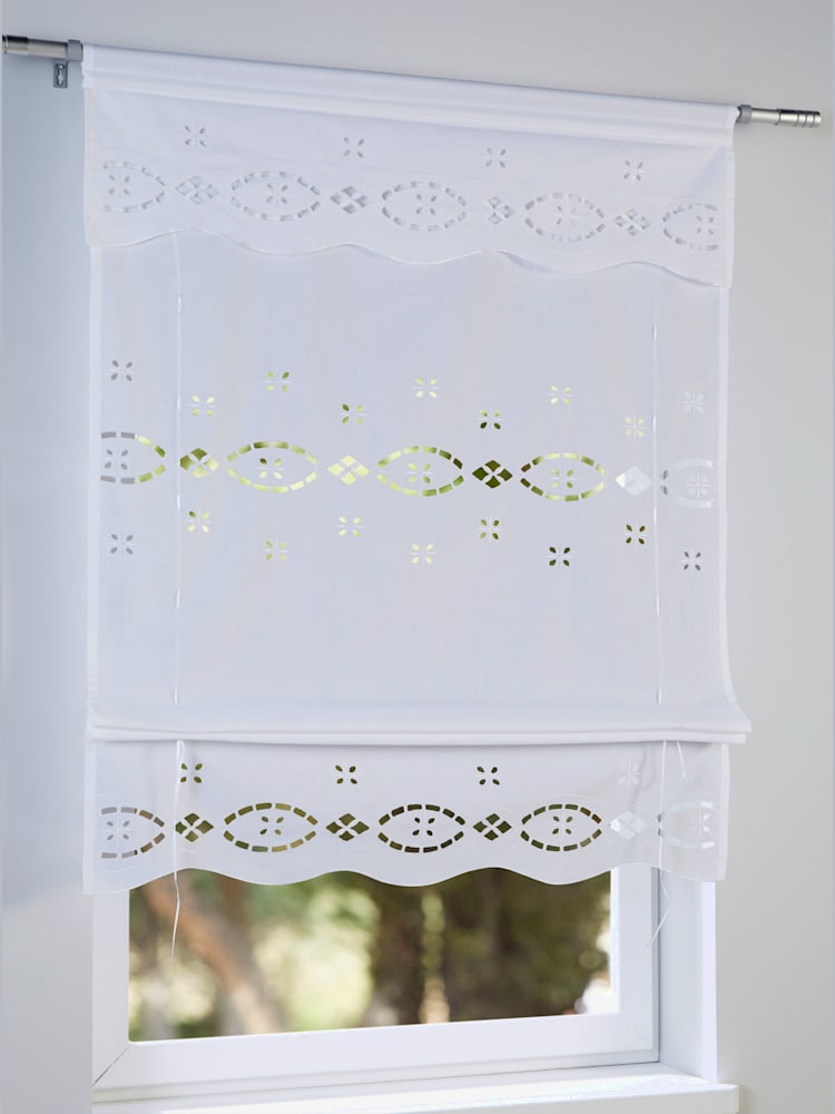 Joli store-bateau, couleur : blanc uni, taille 130x140 cm, marque helline home, 100% polyester - helline