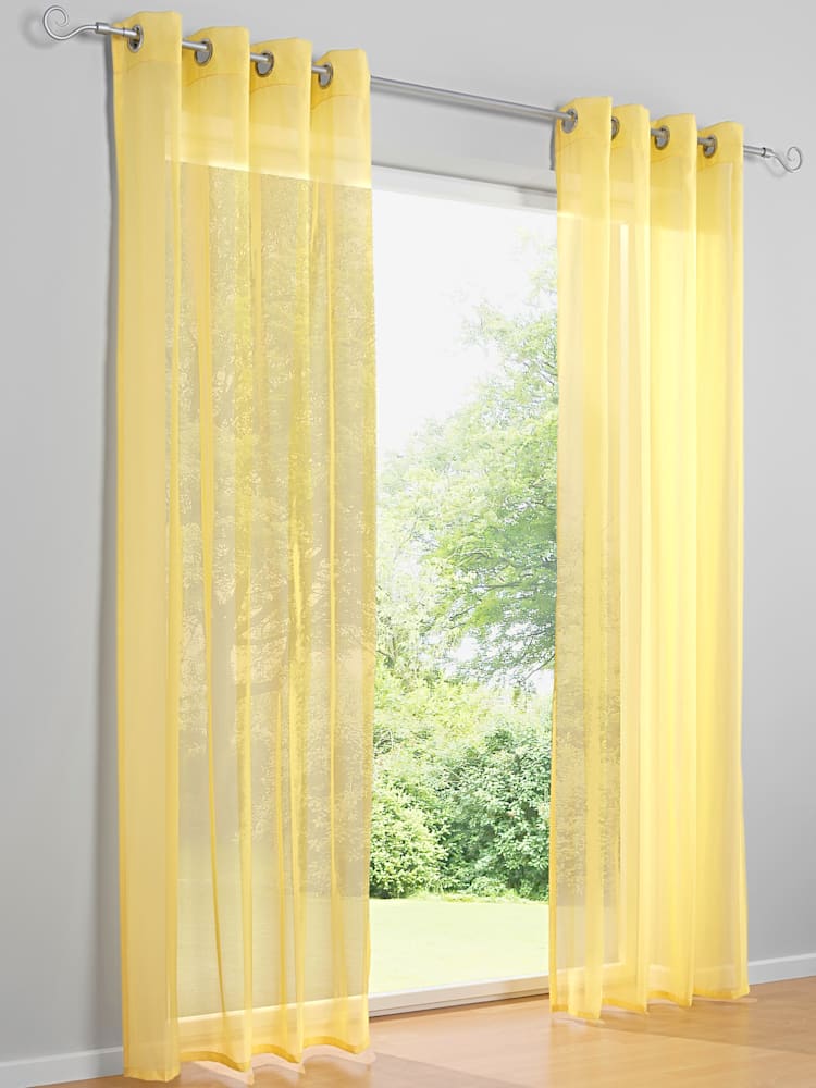Rideaux, Œillets, couleur : jaune moyen uni, taille 175x140 cm, marque helline home, 100% polyester - helline