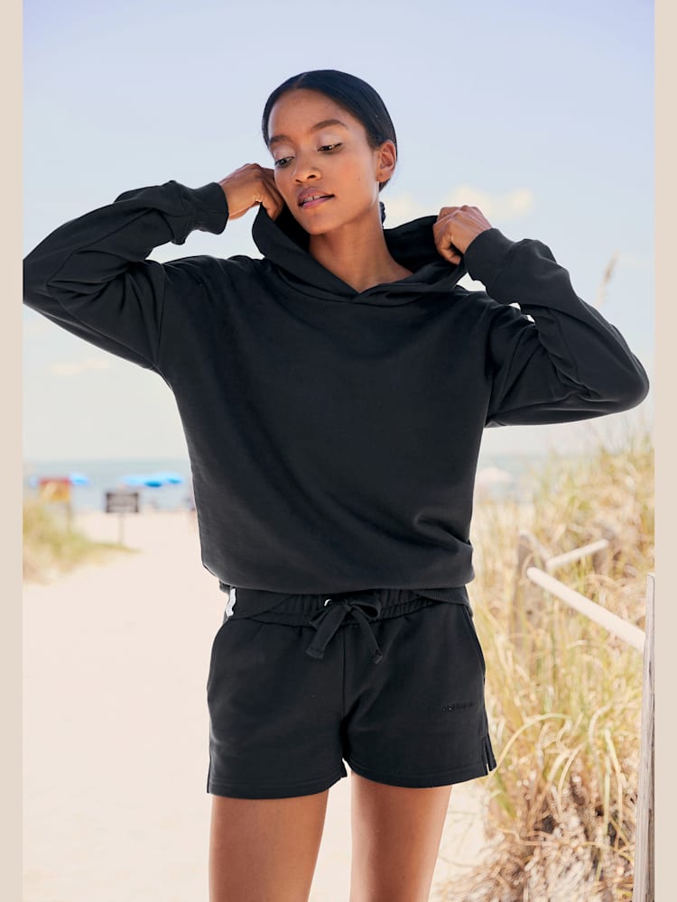 Sweatshirt à capuche structuré, couleur noir, taille 38/40, marque LASCANA - helline